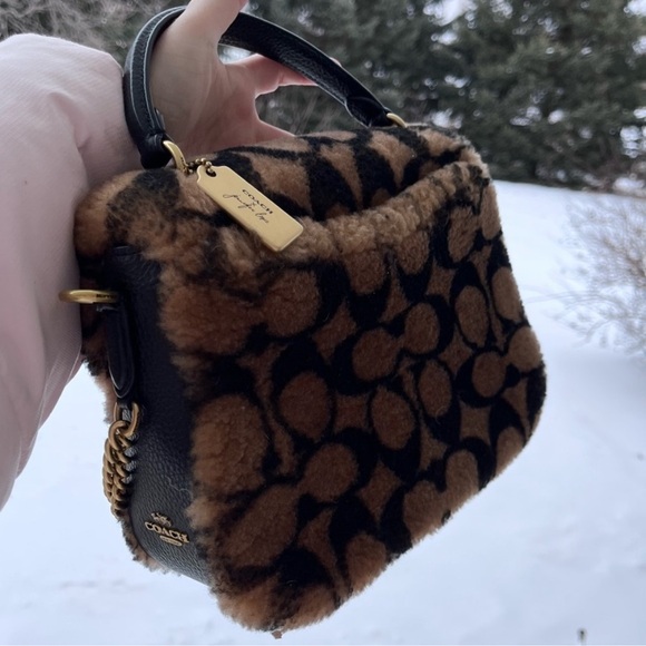 Jennifer Lopez Coach Brown and Black Shearling Bag - Picture 7 of 11